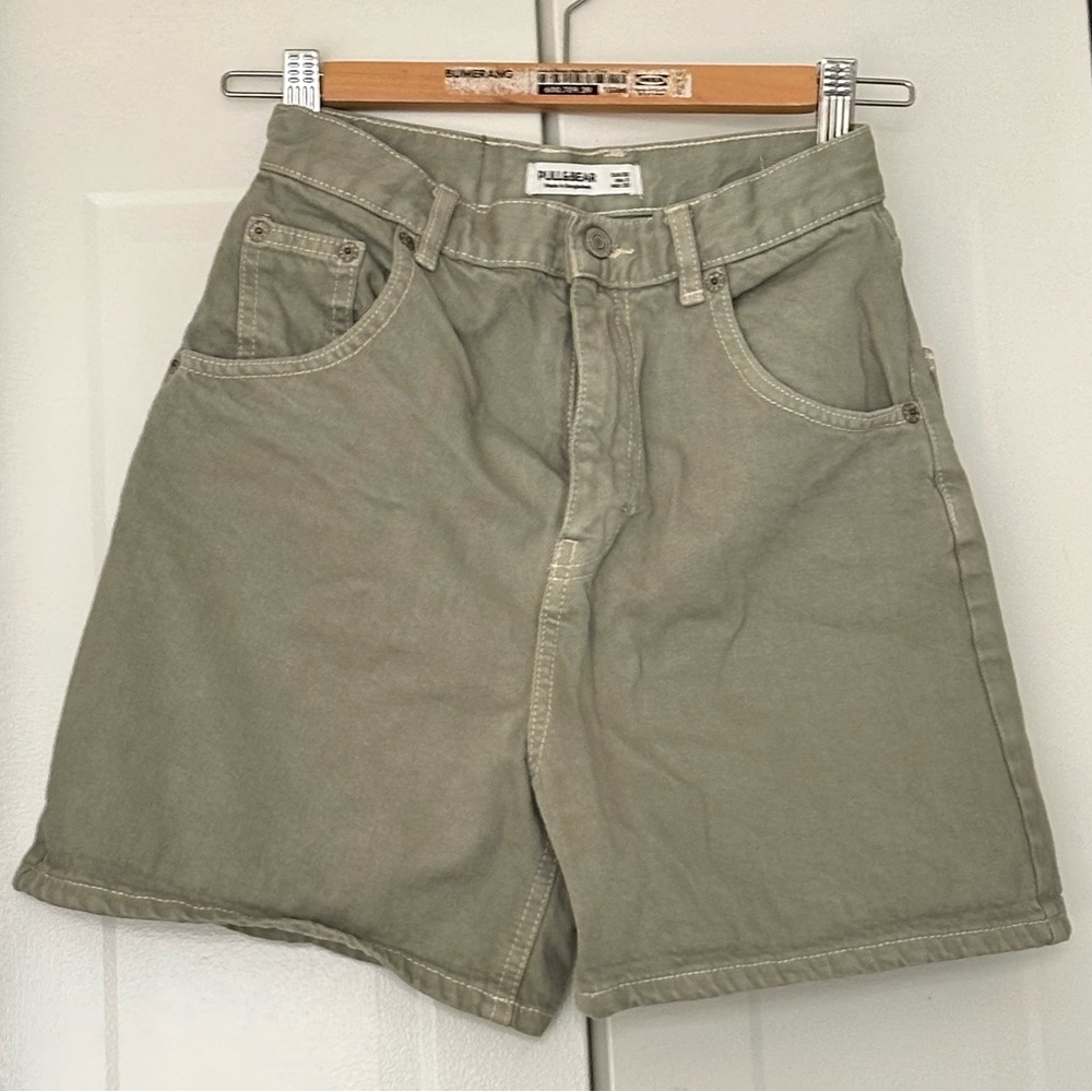 Pull&Bear Sage Green High-waisted jean shorts